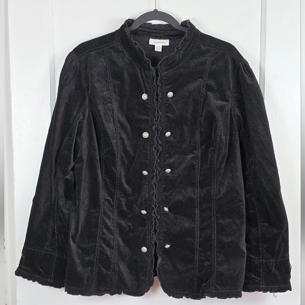 Dress Barn Black Velveteen Ruffle Jacket Size 14/16